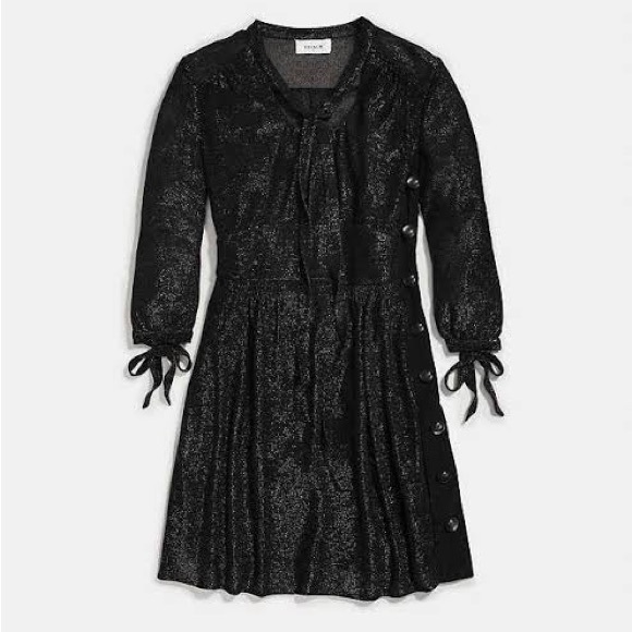 Coach Dresses & Skirts - New Coach Lurex Tie Neck Black Shimmer Dress Size 8 NWT